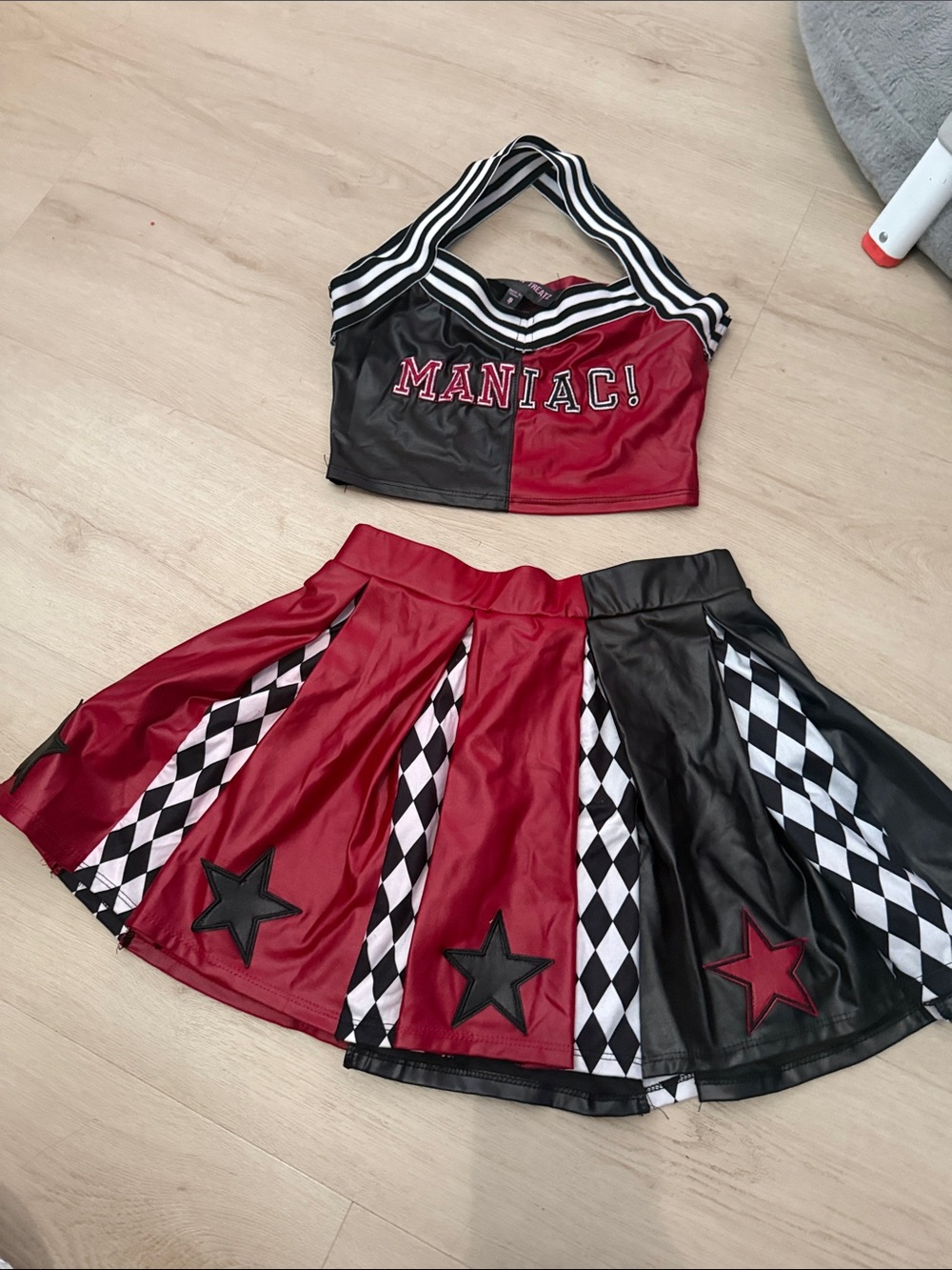 Maniac! Red & Black Harlequin costume 2 pc set
